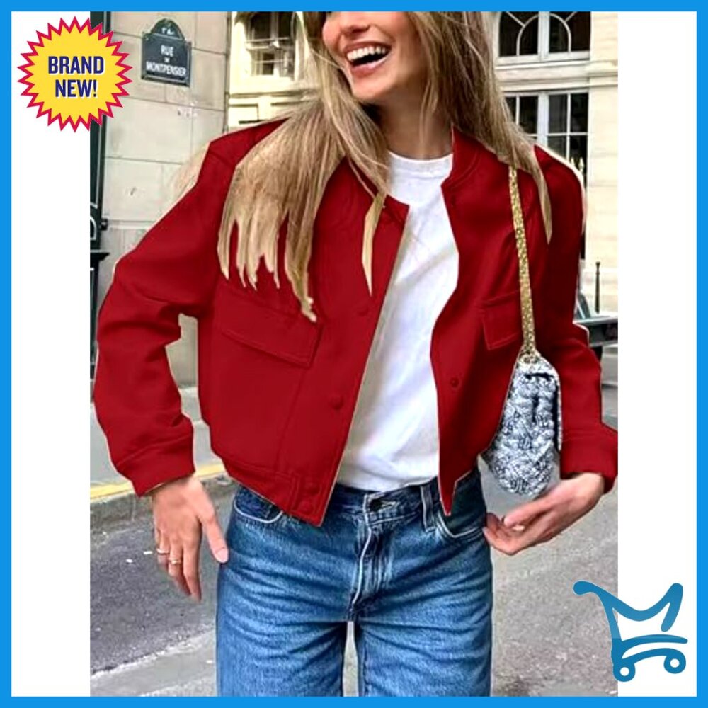 Cropped Bomber Jacket With Button Down Closure An… - image 2